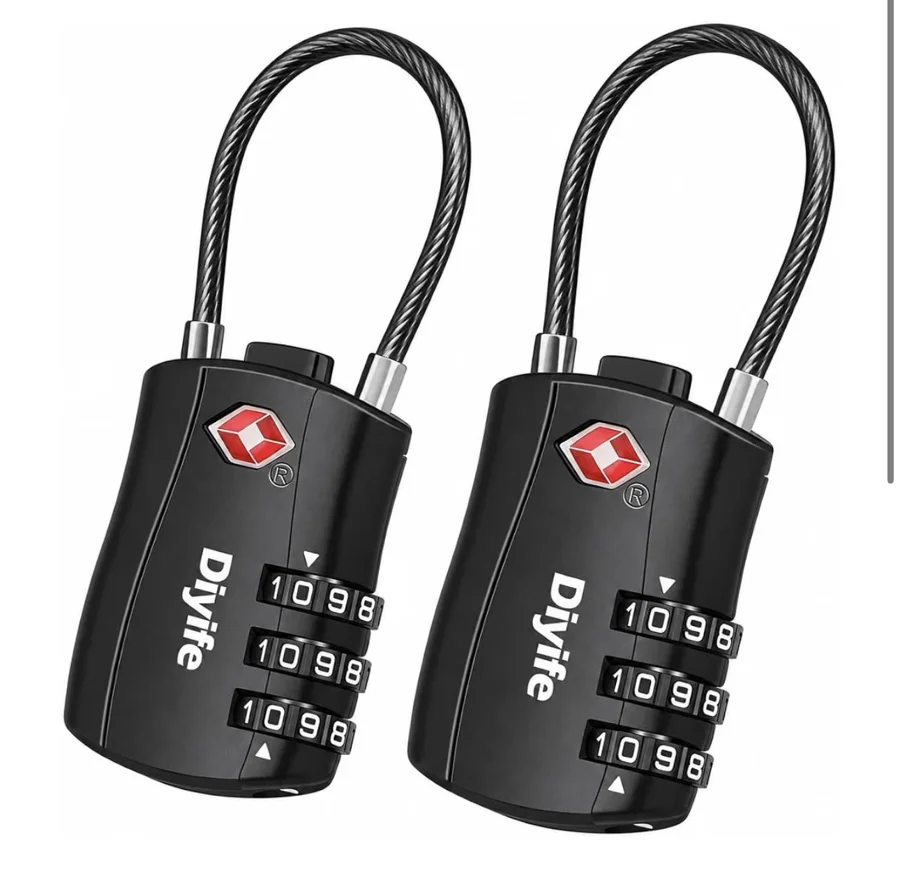 Pack de dos candados negros Diyife con combinación de tres dígitos y cable flexible