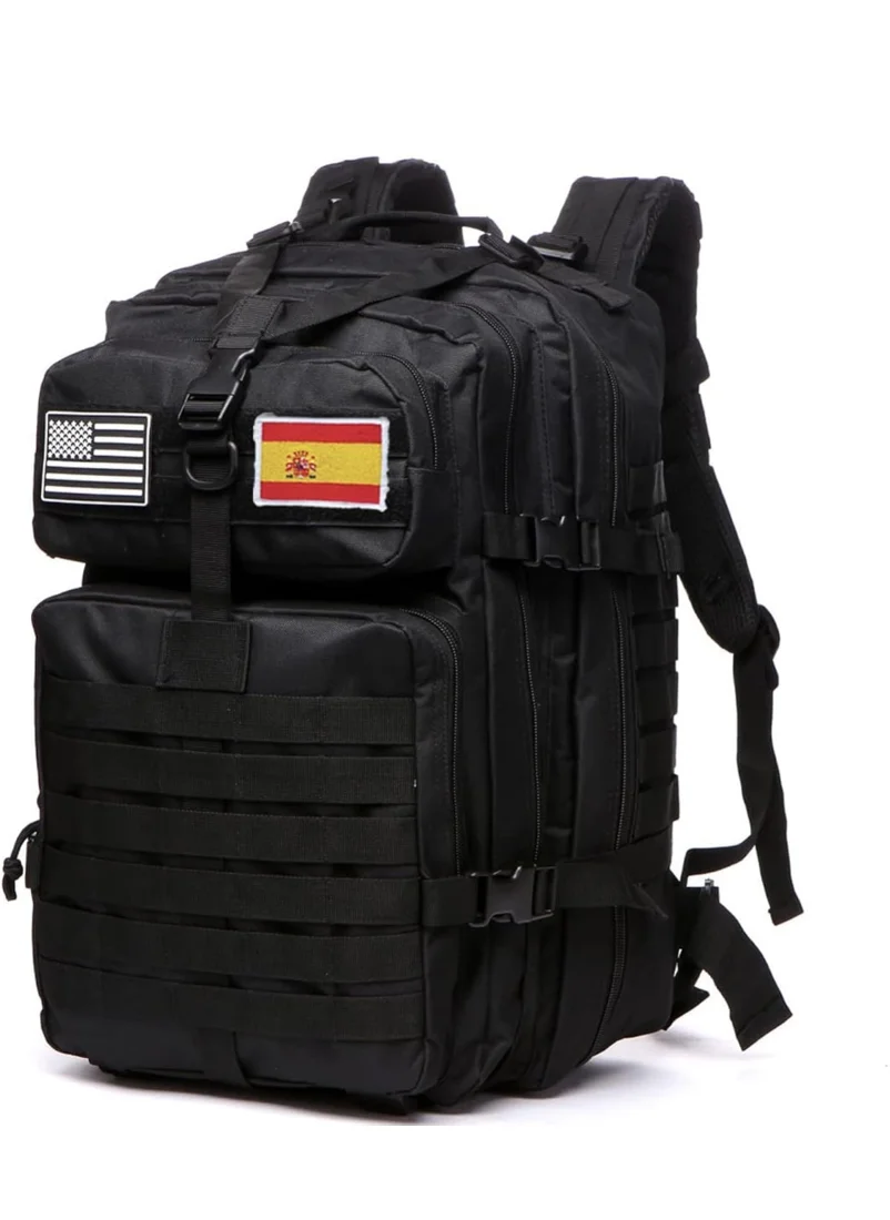 Mochila táctica negra de 50 litros con sistema MOLLE