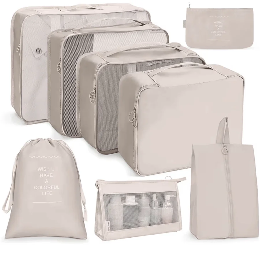 Set OSDUE de ocho organizadores de equipaje en color beige